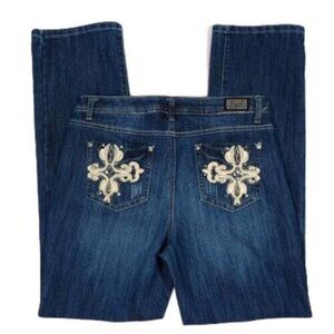 Earl Jeans Womens Size 8 Embellished Bootcut Denim Rhinestone & Embroidered Pock